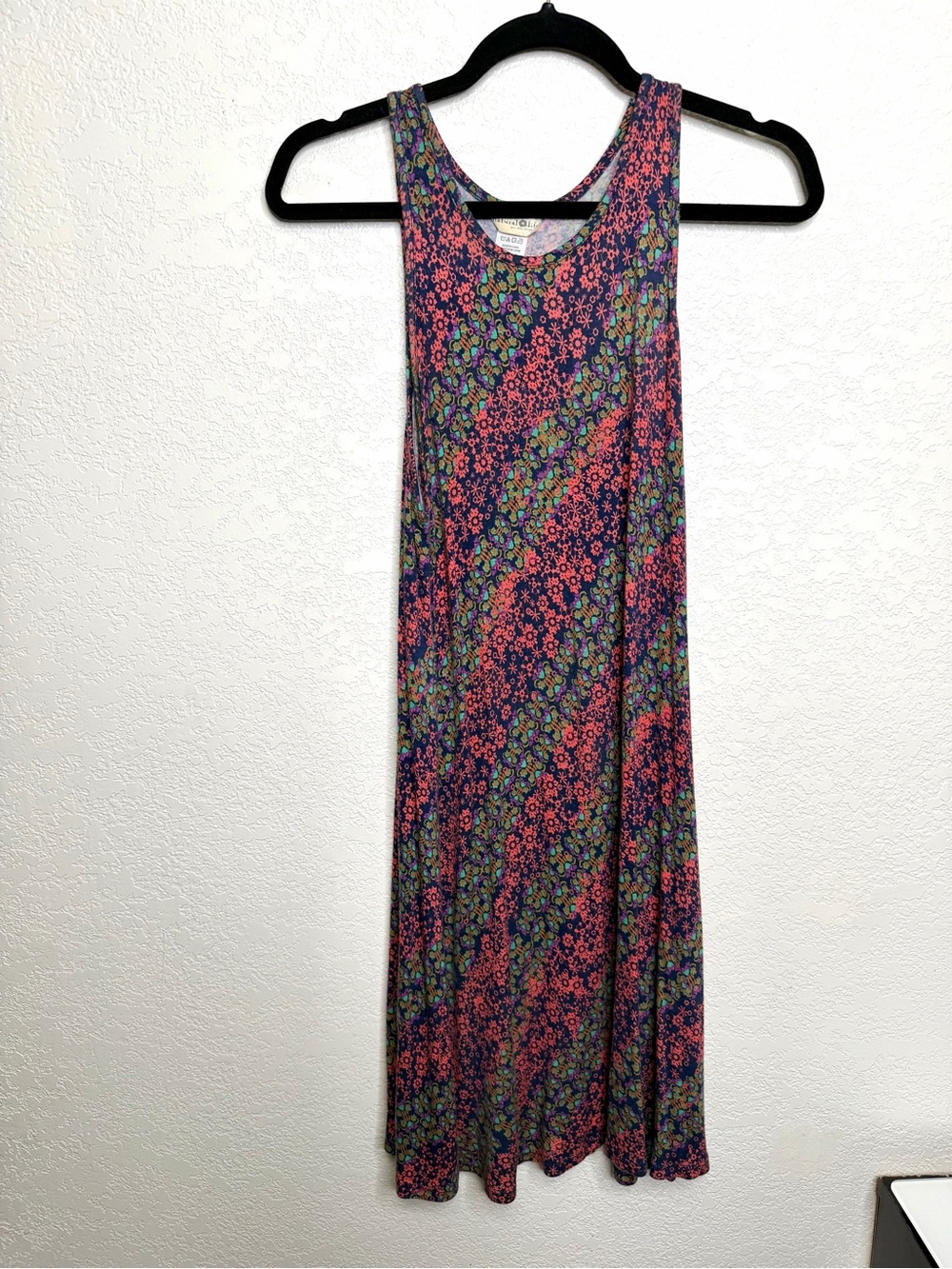 Natural Life Knee Length Tank Dress Dark Florals Sz S Boho Flowy Hippie Cottage